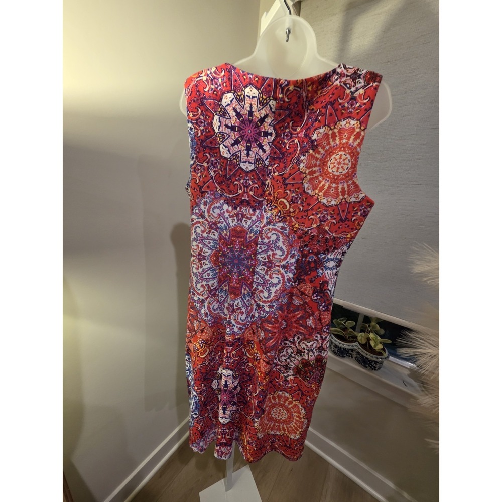 Fuschia Multicolor Floral Womens Sz 12 Shift Dress Sleeveless Boho Knee Length - Picture 6 of 16